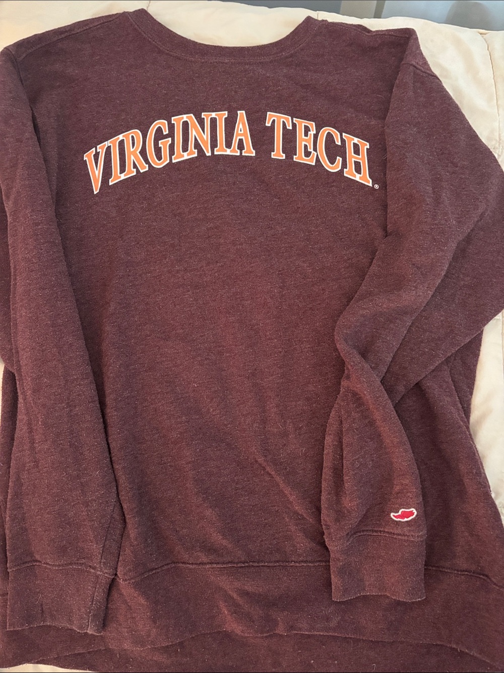 League Virginia Tech Maroon Crewneck Sweater with Orange White Logo